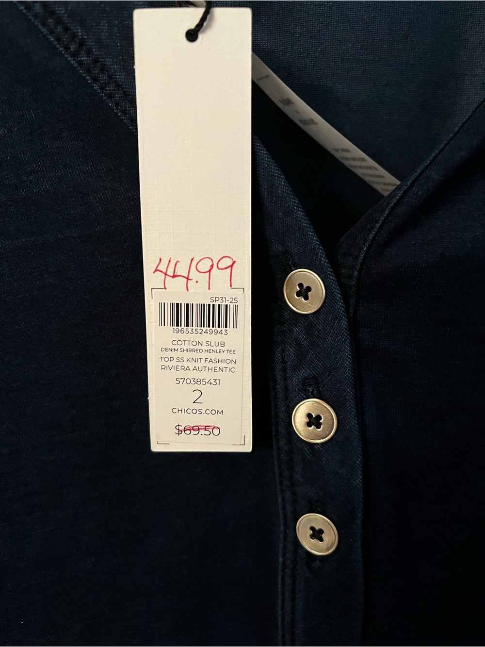 Navy Short Sleeve Henley Top - Picture 3 of 4